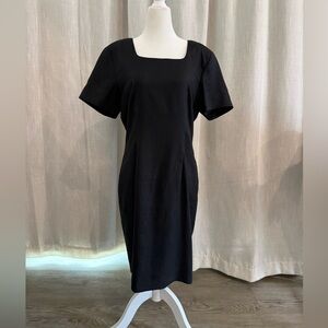 Vintage Lord & Taylor Black Linen Sheath Dress Square Neck Minimalist Size 8
